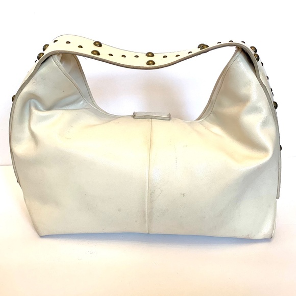 Cream Satchel with Brass Studs and Tassel Buckle Clasp - Picture 8 of 12